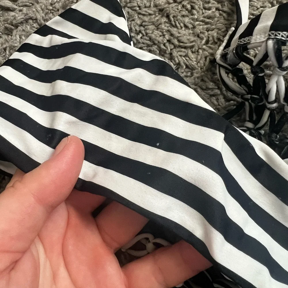 MIKOH Swimwear Xavier Crochet Back One Piece in Black/White Stripe - Picture 8 of 9